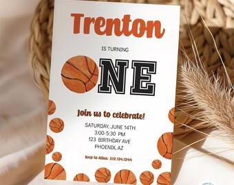 First Basketball Birthday Invitation | Editable Basketball Party Invite | Corjl Instant Download | Modern Birthday Template