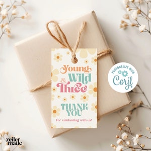 Young Wild and Three Birthday Party Favor Tag | Daisy Tag | 3rd Birthday Digital Party Favor | Customizable Tag | Digital Download YWTRE