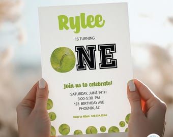 First Minimalist Tennis Birthday Invitation | Editable Tennis Party Invite | Corjl Instant Download | Modern Birthday Template