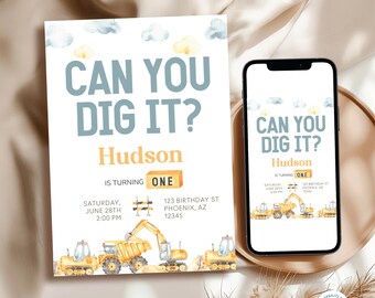 Can You Dig It? First Birthday Invitation | Construction Theme 1st Birthday Invite | Custom Party Invitation | Printable Birthday CNTR