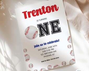 Minimalist Baseball Birthday Invitation | Editable Baseball Party Invite | Corjl Instant Download | Modern Birthday Template | 1st Birthday