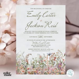 Garden Flowers Wedding Invitation Template, Wildflower Wedding Invite, Colorful Spring Floral Printable Elegant EDITABLE Download Pastel