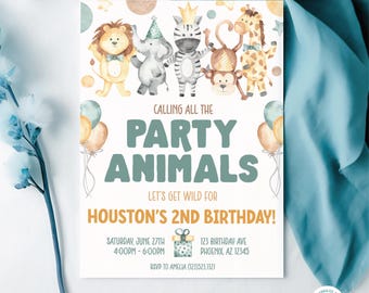 Editable Party Animals Birthday Invitation Template | Calling All Party Animals Printable Invite Boy Birthday Party Invitation
