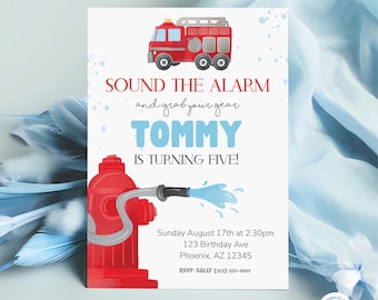 Sound the Alarm and Grab Your Gear Birthday Invite | Firefighter Theme Party Invite | Custom Fire Truck Invitation | Printable Invite FRFBD