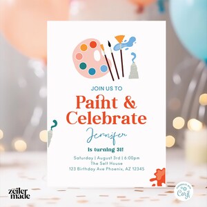 Paint and Celebrate Birthday Invitation | Art Party Invite | Customizable Painting Party Invite | Printable invite | Digital Download PNTCB