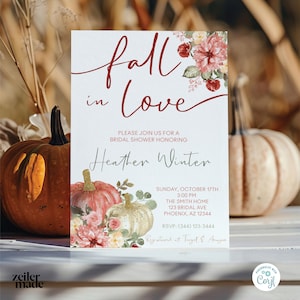 Fall in Love Bridal Shower Invitation, Fall Bridal Shower Invite, Pumpkin Bridal Shower Invite, Autumn Bridal Shower, Template