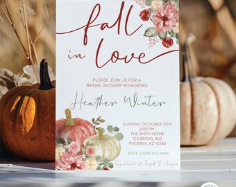 Fall in Love Bridal Shower Invitation, Fall Bridal Shower Invite, Pumpkin Bridal Shower Invite, Autumn Bridal Shower, Template