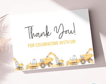 Diggin’ It Thank You Card For Birthdays | Construction Theme 3rd Birthday Invite | Custom Party Invitation | Printable Thank You Card CNTR