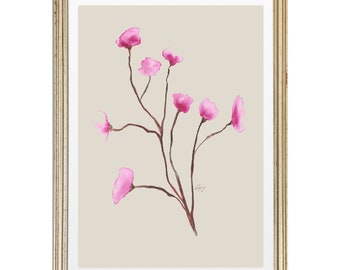 Watercolour Cherry blossom | Cherry blossom Stem | Cherry blossom Print | Cherry blossom Wall Art, Botanical Print | Vintage Botanical Print