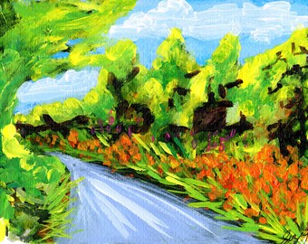 Walking back from the Pontoon | Summer landscape |Limited Edition| Fine Art Print| Colourful Wall Art| Montbretia Wildflowers |Original Art