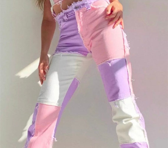 Patchwork Pastel Pink / Purple / White Trousers