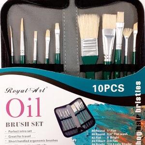 Artist Paint Brush For Oil Painting - Set Of 10 - Hog Hair Bristles