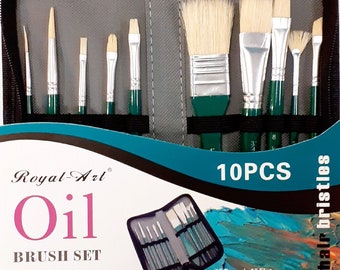 Artist Paint Brush For Oil Painting - Set Of 10 - Hog Hair Bristles