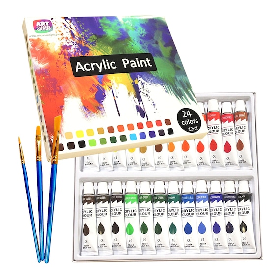 Acrylic Paint Set of 24 and 3 Brushes Premium Quality for Students & Artists