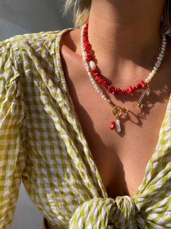 Petite perle et corail - Collier