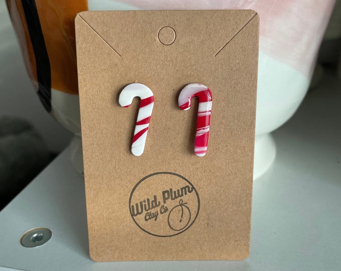 Candy cane studs | polymer clay earrings