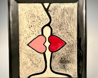 Hand Made, Ceramic, Rectangular, Valentine, Kiss, Platter