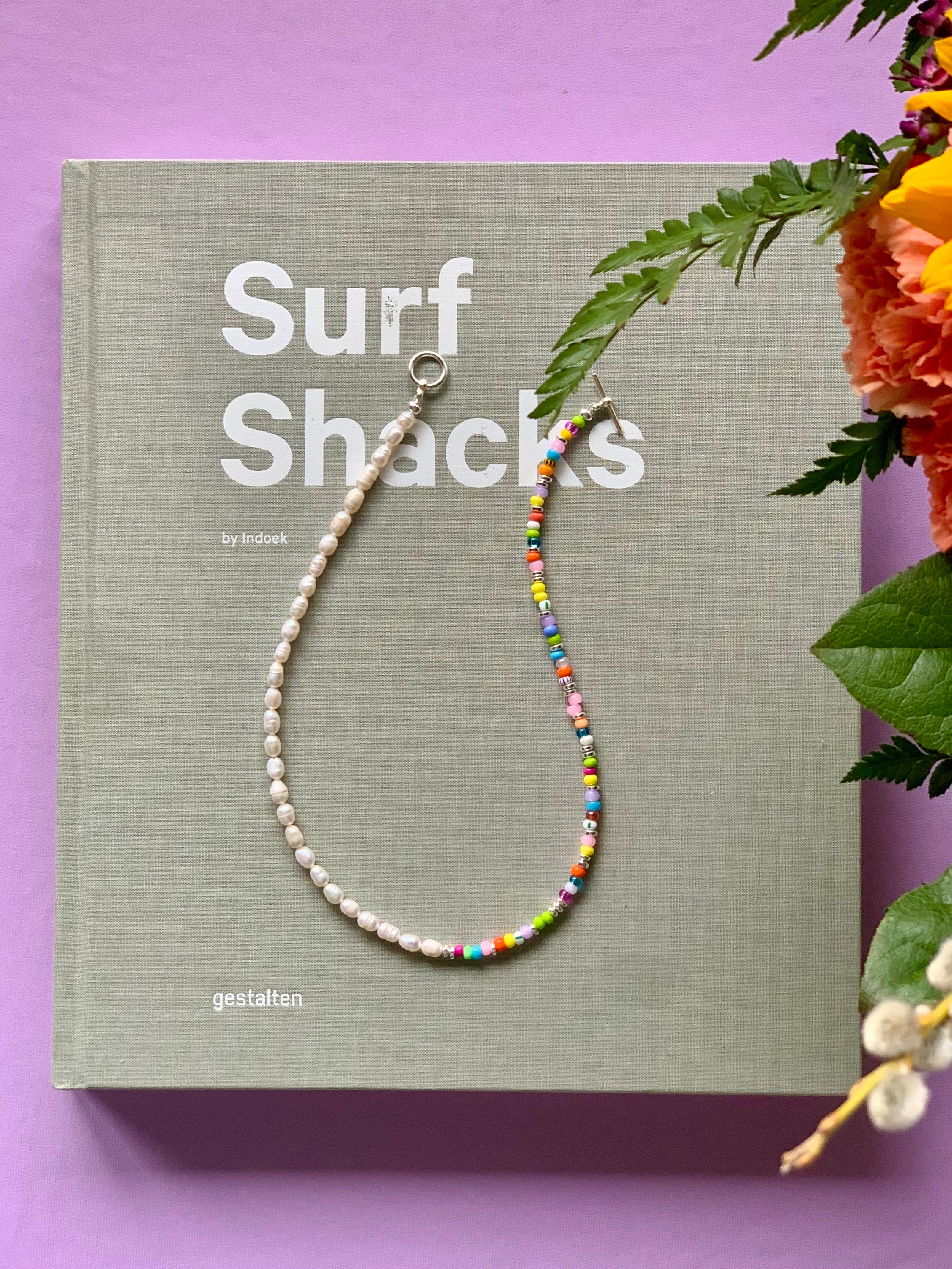 Half & Half Pearl and Multicoloured Beaded Necklace