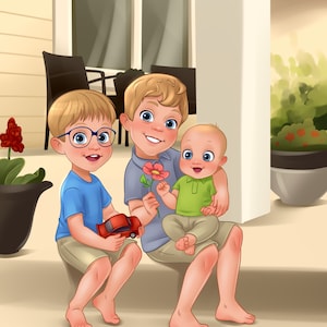 Retrato infantil / Retrato de dibujos animados de la foto / Regalo para ella / Retrato de dibujos animados / Retrato digital / Regalo de hermana / Retrato de niños