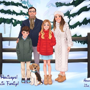 Retrato de família de Natal | Presente de Natal | Retrato de família em desenho animado | Retrato digital | Cartões de Natal | Retrato personalizado | Retrato de casal