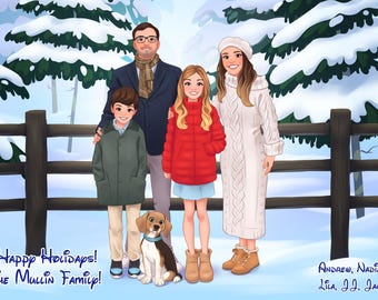 Christmas family portrait | Christmas gift | Family cartoon portrait| Digital Portrait | Christmas cards |Custom Portrait |Couple portrait