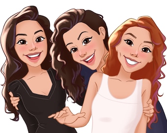 Digital family portrait | Girlfriends Day | Cartoon portrait from photo | Family portrait | Sister gift | Digital portrait | Mother's day