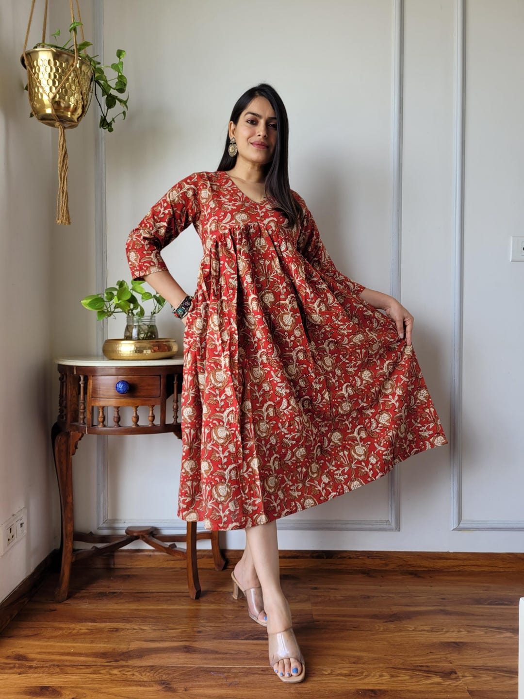 Hand Block Print Cotton One Piece Dress for Women, Blockprint