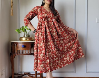 Hand Block Print Cotton One Piece Dress for Women, Blockprint