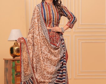 Multicolor Cotton Hand Block Printed Designer Top With Skirt & Cotton dupatta Set, Lehenga choli,Cotton skirt top dupatta, Garba Special set