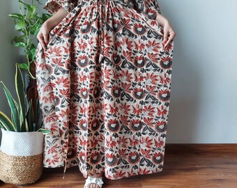 Vegetable Colour Handblock printed cotton kaftans with four colours