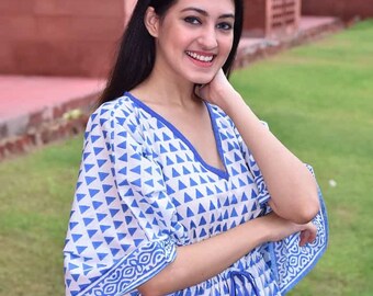 Blue Handblock printed cotton kaftans