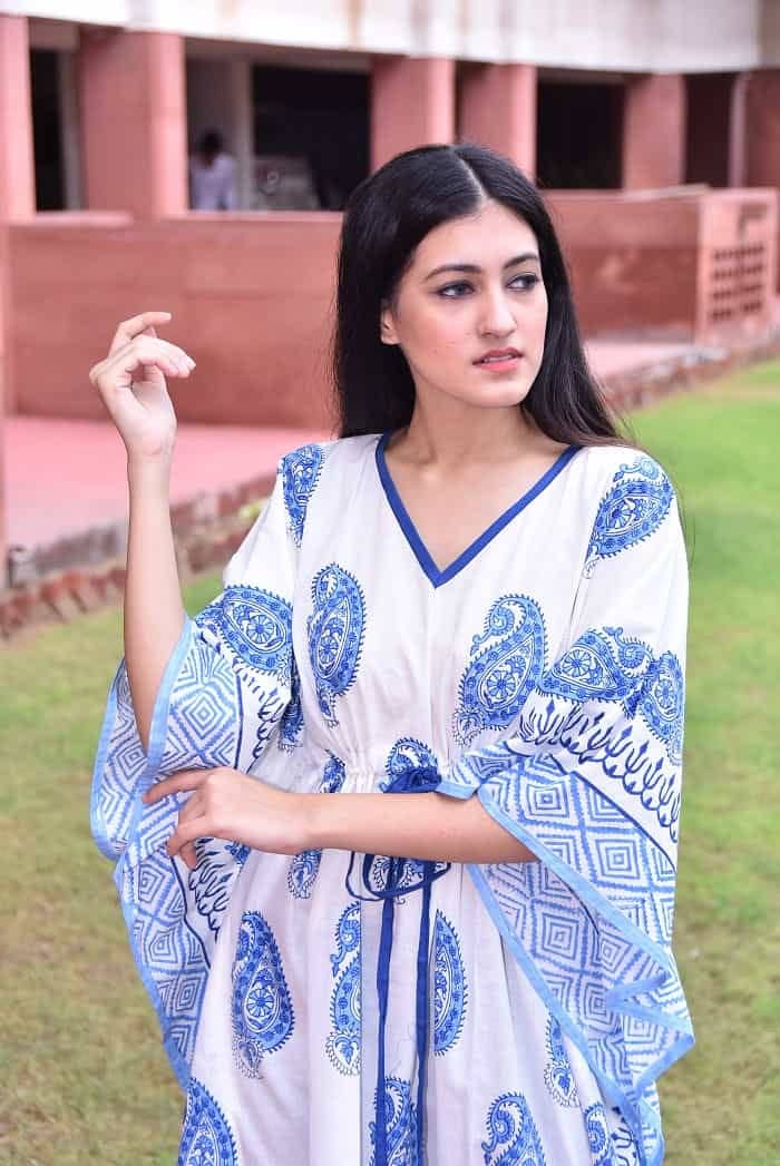 Girls Kaftan Style Casual Dress with Floral Embellishment