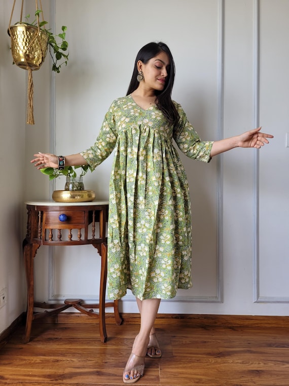 cotton one piece dress hand block printed long maxi dress | summer one piece | strap maxi gown