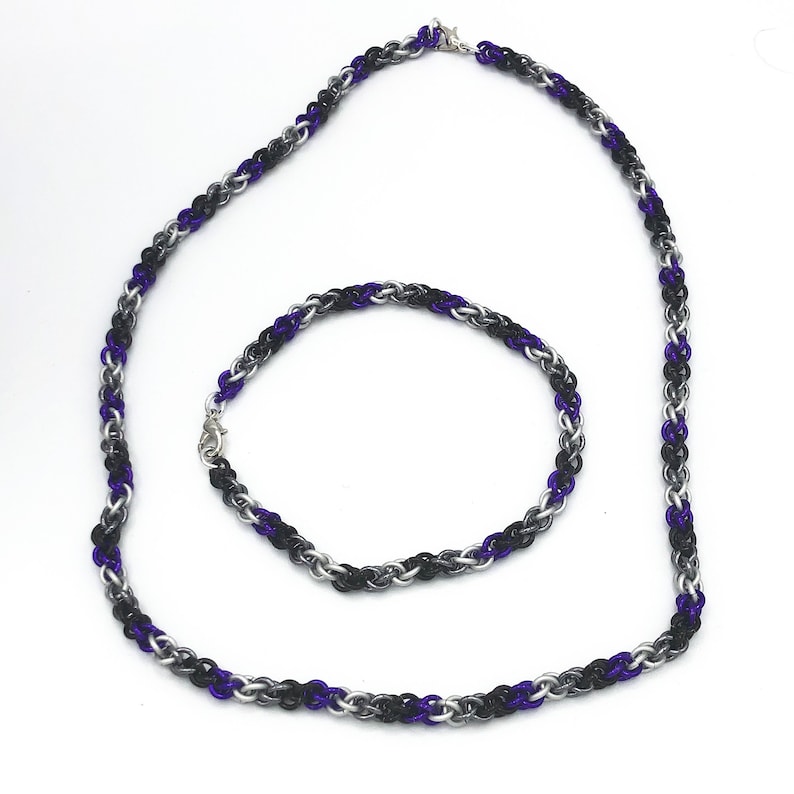 pride necklace and bracelet Asexual pride chainmail jewelry set asexual bracelet lgbt gifts asexual pride chainmail asexual necklace