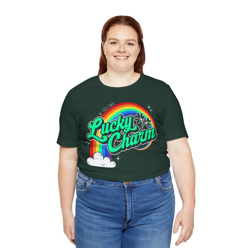 Lucky Charm Tee, St Patrick's Day Shirt, Good Luck Clover Rainbow Stars, Self Empowerment, Unisex T-Shirt Forest