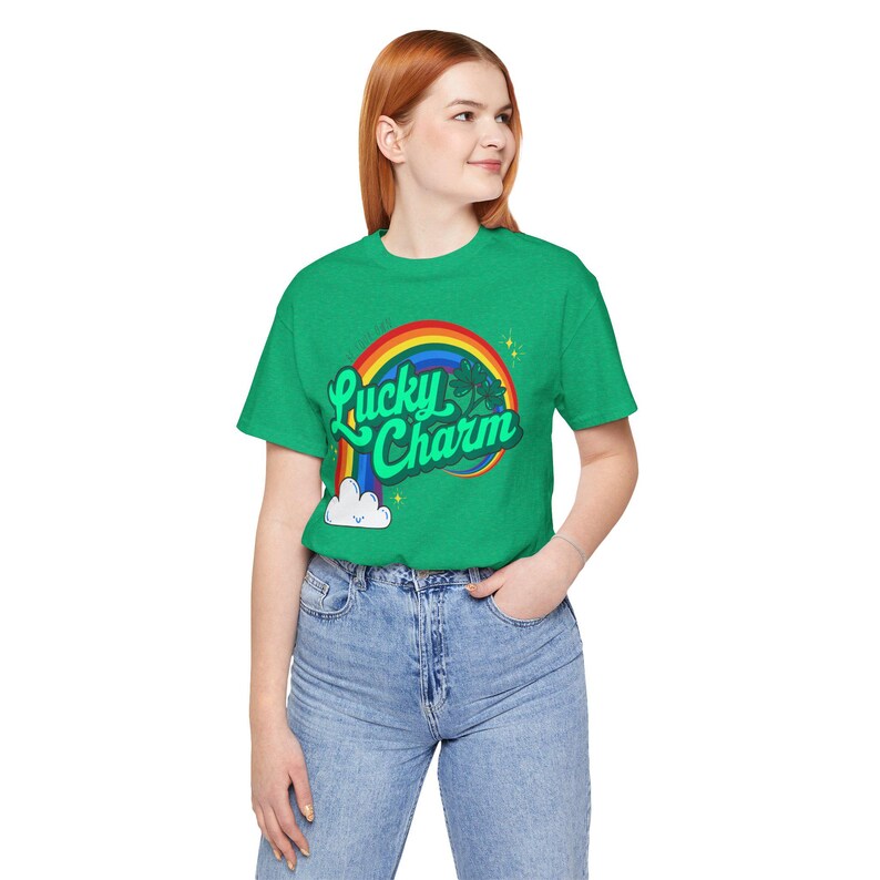 Lucky Charm Tee, St Patrick's Day Shirt, Good Luck Clover Rainbow Stars, Self Empowerment, Unisex T-Shirt Heather Kelly