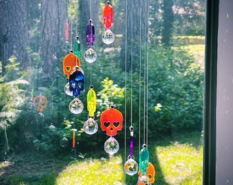 Loving Skulls Sun Catcher with Rainbow Crystal Prisms | Personalizable Custom Colors