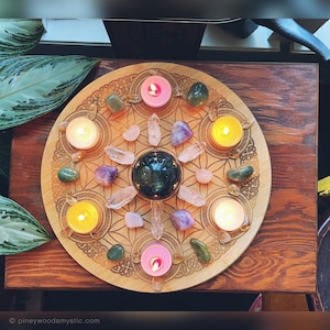 Large Celtic Knot Flower of Life Crystal Grid Bamboo Cutting Board for Crystal Magick