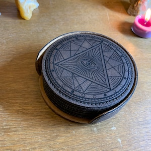 Esoteric Magic Symbols Faux Leather Coaster Set