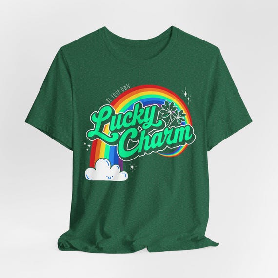 Lucky Charm Tee, St Patrick's Day Shirt, Good Luck Clover Rainbow Stars, Self Empowerment, Unisex T-Shirt