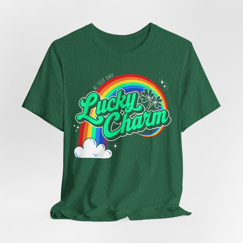 Lucky Charm Tee, St Patrick's Day Shirt, Good Luck Clover Rainbow Stars, Self Empowerment, Unisex T-Shirt image 1