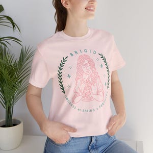 Brigid Goddess Unisex Tee, Spring Fertility Shirt, Pagan Apparel, Celtic Mythology Top, Nature Lover Gift, Wicca Clothing Soft Pink