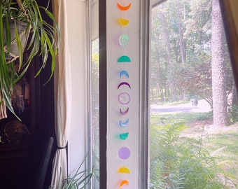 Deluxe 40" Long Moon Phases Rainbow Pride Sun Catcher with Prism (Customizable!)