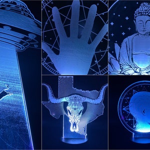 MISFIT SALE - Flying Saucer, Palmistry, Texas, Buddha, or Phrenology Color Changing LED Lamps