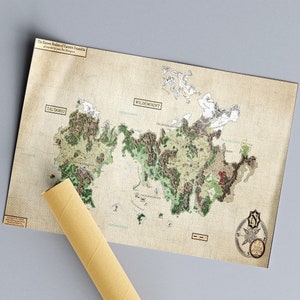 Eastern Exandria Continent - Wildemount - Map Print On Cotton Canvas - Borderline Fancy Roll Up Canvas Quality Print