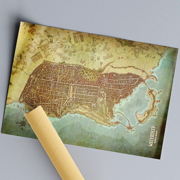 City Of Waterdeep Battlemap Print On Cotton Canvas - Borderline Fancy Roll Up Canvas Tabletop RPG World Map Quality Print