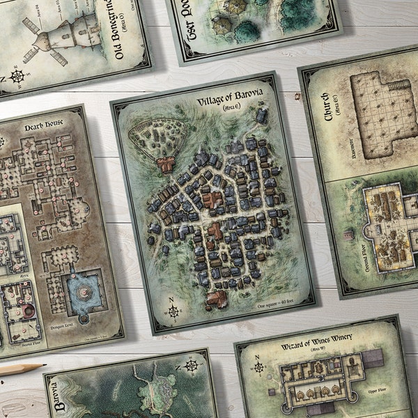 70 Curse Of Strahd - Poster Maps From The Adventure Book Printed On Thick Photo Paper Or Heavy Cotton Canvas - Battlemap Set