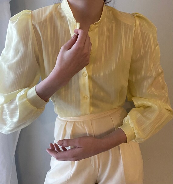 vintage victorian style yellow sheer blouse 1970s