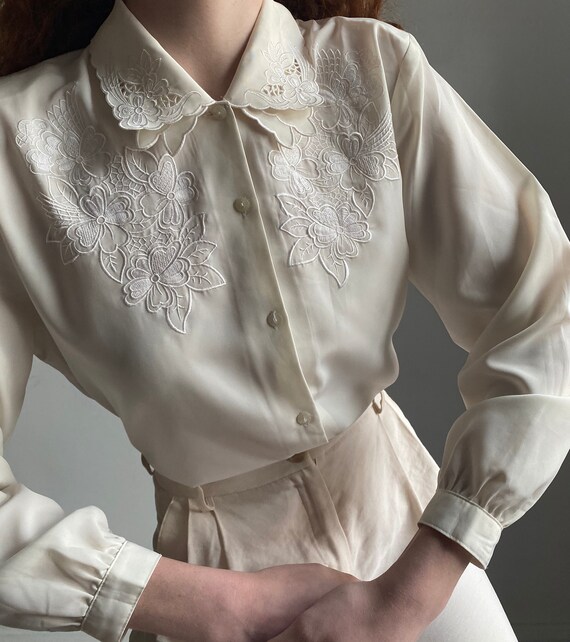 vintage ivory blouse with embroidered details