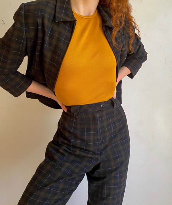 vintage plaid matching pantsuit